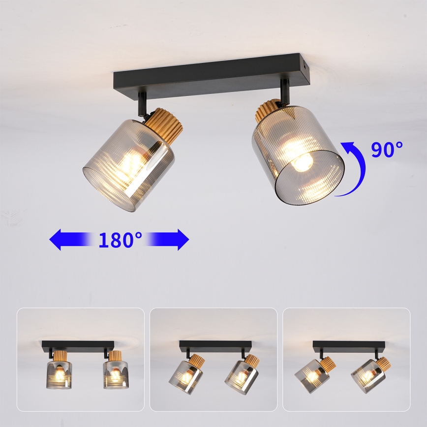 Brilagi - Spot HYGGE 2xE14/15W/230V noir/verre fumé