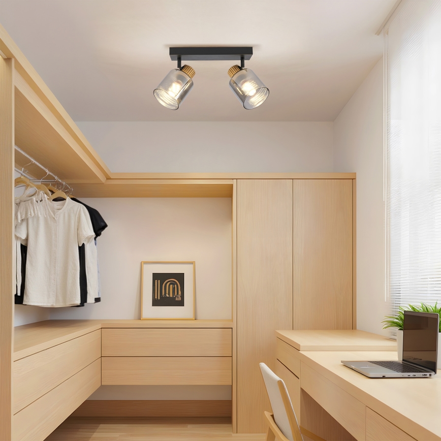 Brilagi - Spot HYGGE 2xE14/15W/230V noir/verre fumé