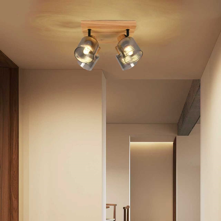 Brilagi - Spot HYGGE 4xE14/15W/230V bois d'hévéa/verre fumé