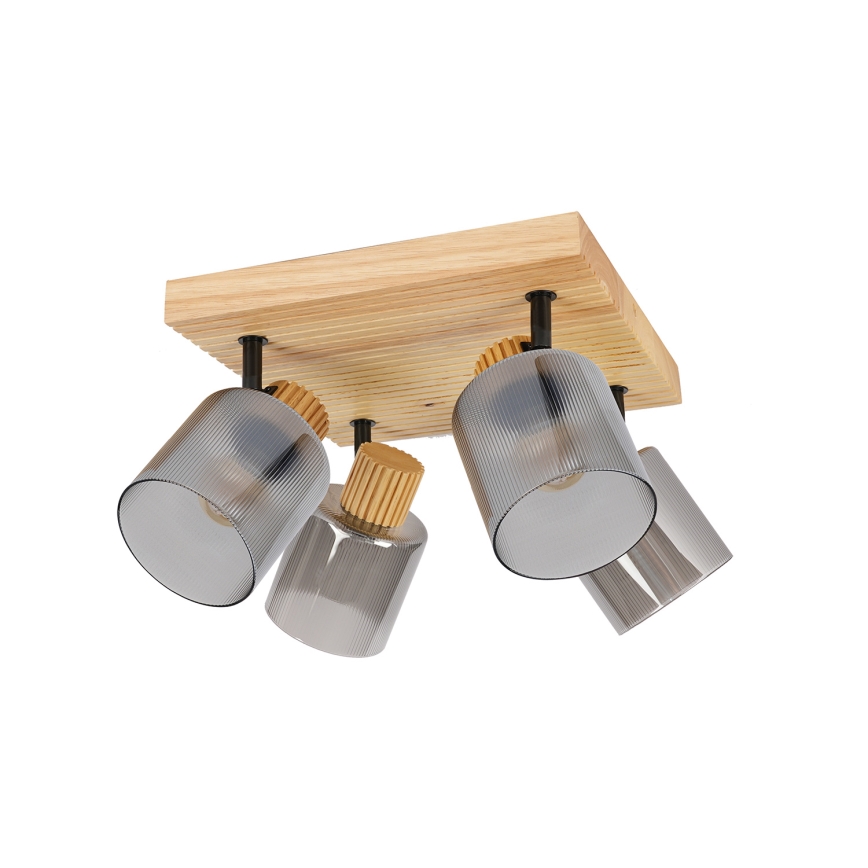 Brilagi - Spot HYGGE 4xE14/15W/230V bois d'hévéa/verre fumé