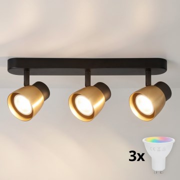 Brilagi - Spot LED RGBW dimmable NUGGET 3xGU10/4,8W/230V noir/doré