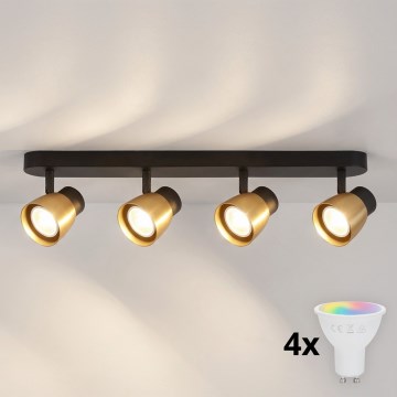 Brilagi - Spot LED RGBW dimmable NUGGET 4xGU10/4,8W/230V 3000K noir/doré + télécommande