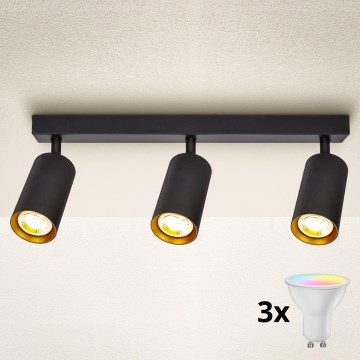 Brilagi - Spot LED RGBW dimmable SELE 3xGU10/4,8W/230V 3000K noir/doré + télécommande