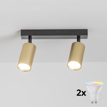 Brilagi - Spot LED RGBW dimmable SELE GOLDEN 2xGU10/4,8W/230V 3000K noir/doré + télécommande