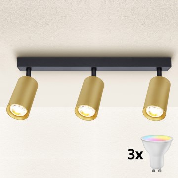 Brilagi - Spot LED RGBW dimmable SELE GOLDEN 3xGU10/6W/230V 3000K noir/doré + télécommande
