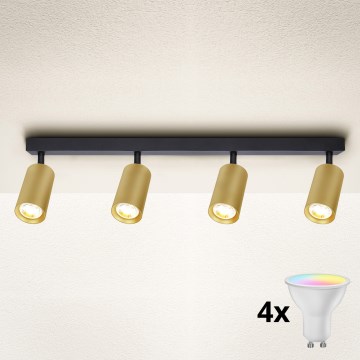 Brilagi - Spot LED RGBW dimmable SELE GOLDEN 4xGU10/4,8W/230V 3000K noir/doré + télécommande