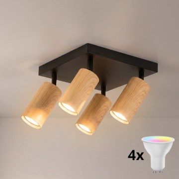 Brilagi - Spot LED RGBW dimmable SELE SQUARE 4xGU10/6,5W/230V 2700-6500K noir/décor chêne