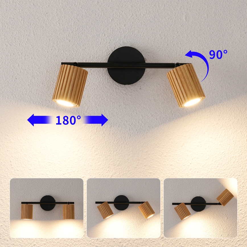 Brilagi - Spot MODERN WOOD 2xGU10/8W/230V bois d'hévéa/noir
