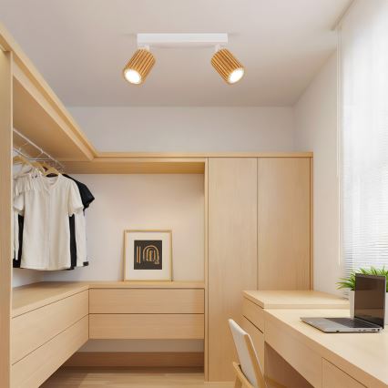 Brilagi - Spot MODERN WOOD 2xGU10/8W/230V hévéa/blanc