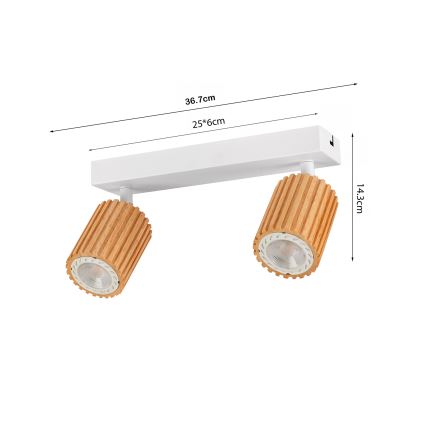 Brilagi - Spot MODERN WOOD 2xGU10/8W/230V hévéa/blanc