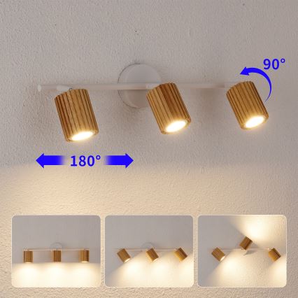 Brilagi - Spot MODERN WOOD 3xGU10/8W/230V bois d'hévéa/blanc