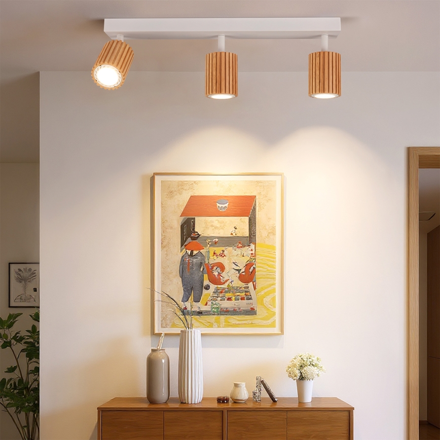 Brilagi - Spot MODERN WOOD 3xGU10/8W/230V bois d'hévéa/blanc