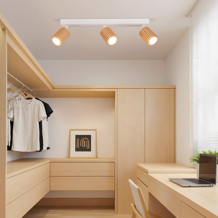Brilagi - Spot MODERN WOOD 3xGU10/8W/230V bois d'hévéa/blanc
