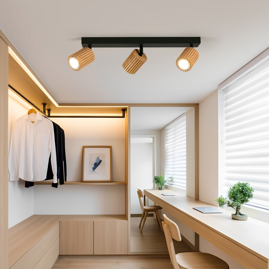 Brilagi - Spot MODERN WOOD 3xGU10/8W/230V bois d'hévéa/noir