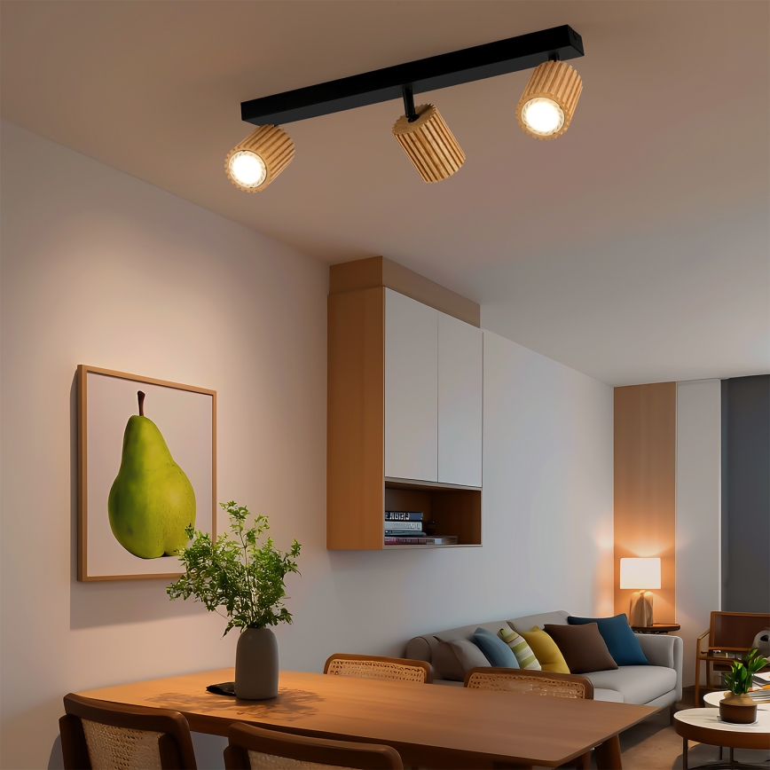 Brilagi - Spot MODERN WOOD 3xGU10/8W/230V bois d'hévéa/noir