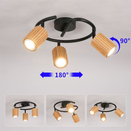 Brilagi - Spot MODERN WOOD 3xGU10/8W/230V bois/noir