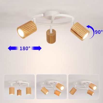 Brilagi - Spot MODERN WOOD 3xGU10/8W/230V hévéa/blanc