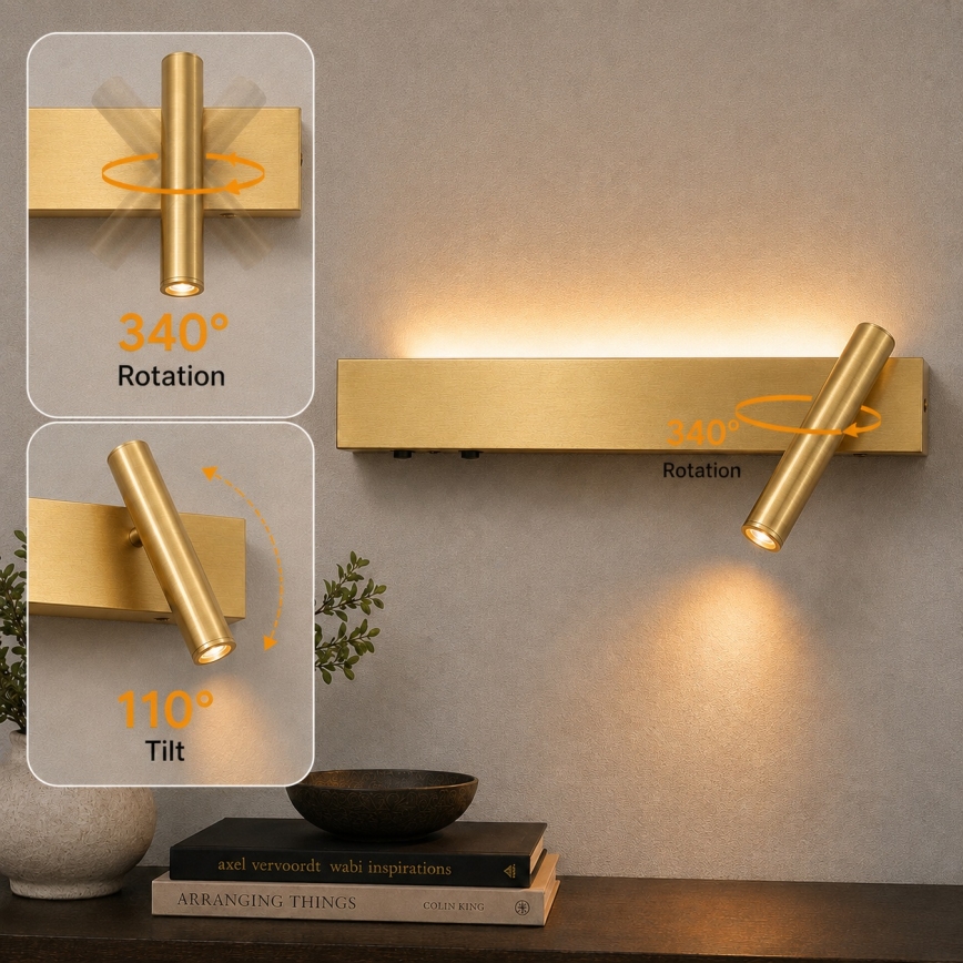 Brilagi - Spot mural LED ARLIX LED/3W/230V + LED/7W doré IRC 90