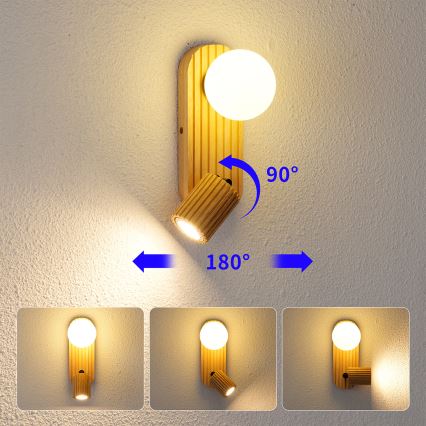 Brilagi - Spot mural MODERN WOOD 1xG9/5W/230V + 1xGU10/8W bois d'hévéa