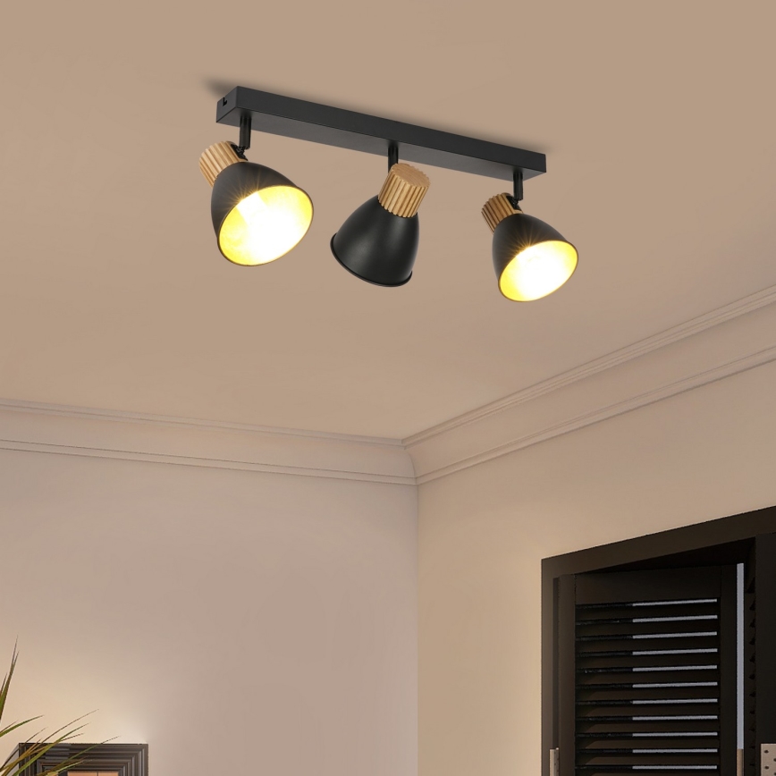 Brilagi - Spot ODENSE 3xE14/10W/230V bois d'hévéa/noir