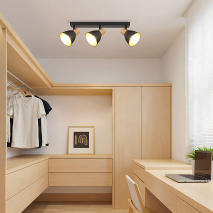 Brilagi - Spot ODENSE 3xE14/10W/230V bois d'hévéa/noir