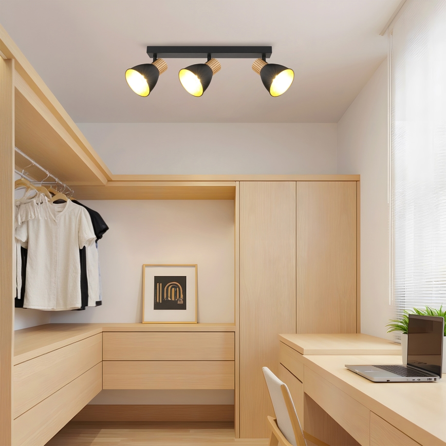 Brilagi - Spot ODENSE 3xE14/10W/230V bois d'hévéa/noir