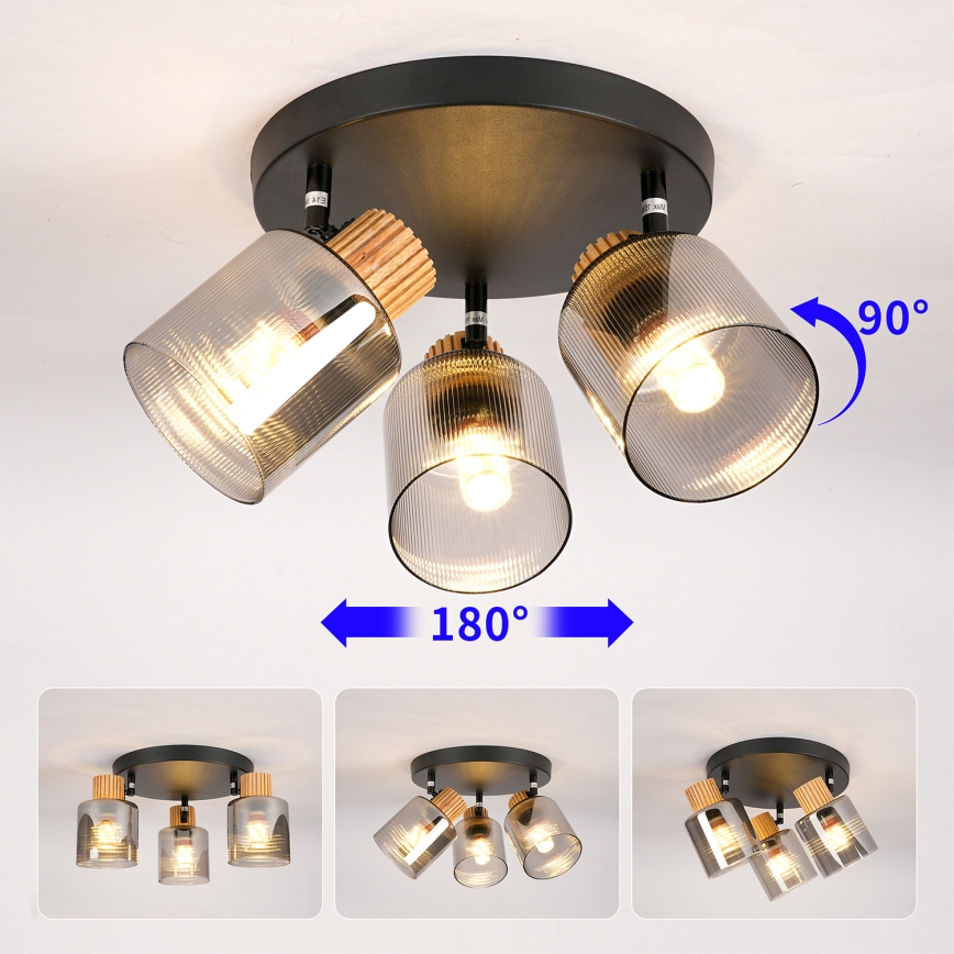 Brilagi - Spot orientable HYGGE 3xE14/15W/230V noir/fumé