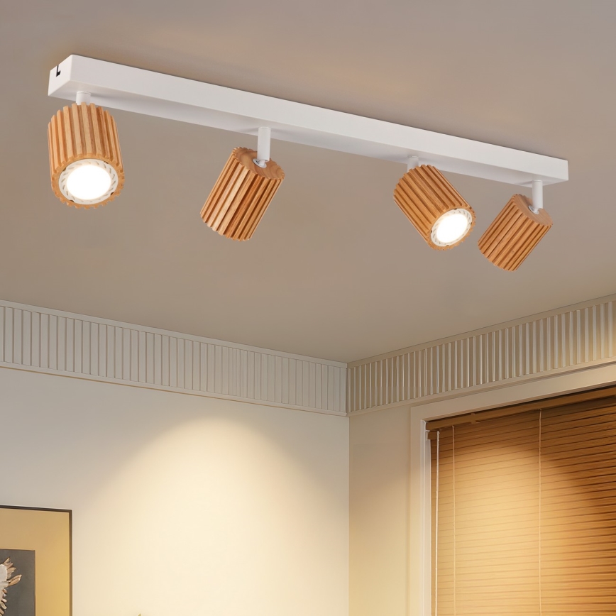 Brilagi - Spot plafond MODERN WOOD 4xGU10/8W/230V hévéa/blanc