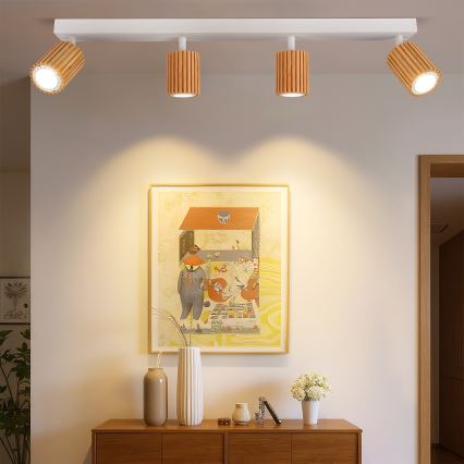 Brilagi - Spot plafond MODERN WOOD 4xGU10/8W/230V hévéa/blanc