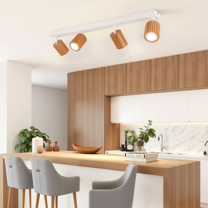 Brilagi - Spot plafond MODERN WOOD 4xGU10/8W/230V hévéa/blanc