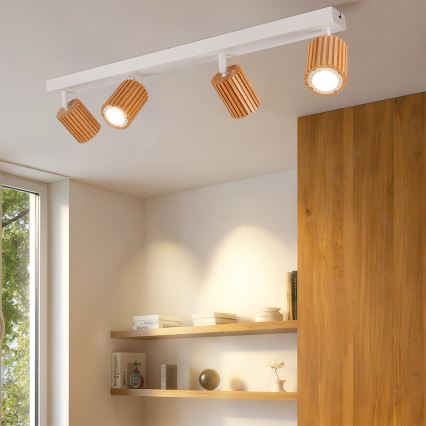 Brilagi - Spot plafond MODERN WOOD 4xGU10/8W/230V hévéa/blanc