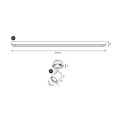 Brilagi - Spot sur rail HUSKY 4xGU10/10W/230V noir