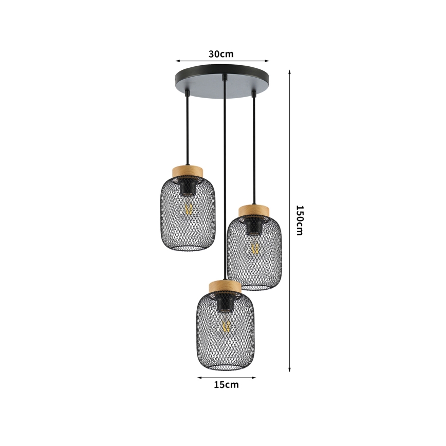 Brilagi - Suspension à câble BASKLITE 3xE27/15W/230V bois/noir