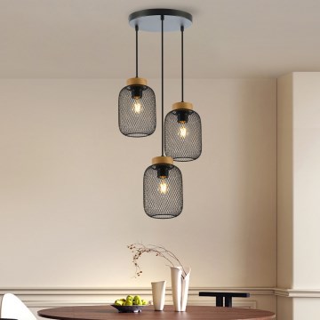 Brilagi - Suspension à câble BASKLITE 3xE27/15W/230V hévéa/noir