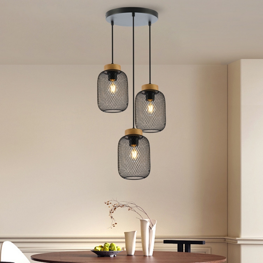 Brilagi - Suspension à câble BASKLITE 3xE27/15W/230V hévéa/noir