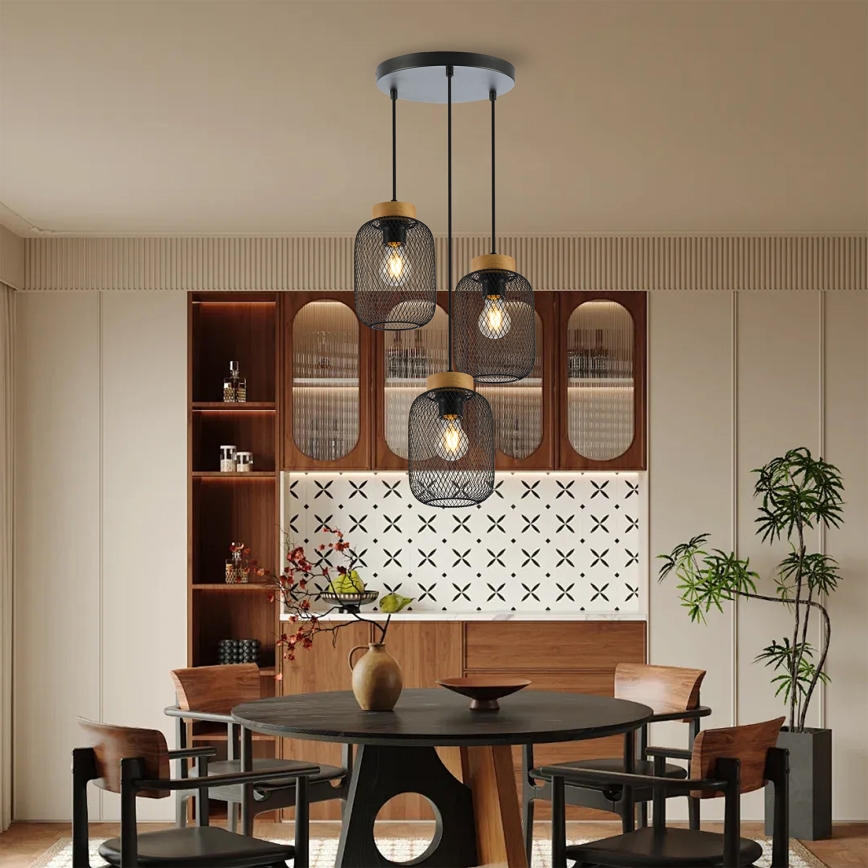 Brilagi - Suspension à câble BASKLITE 3xE27/15W/230V hévéa/noir