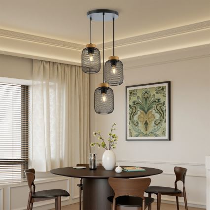 Brilagi - Suspension à câble BASKLITE 3xE27/15W/230V hévéa/noir