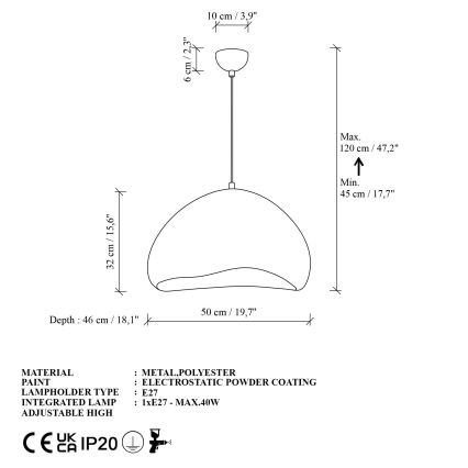 Brilagi - Suspension à câble WABI SABI 1xE27/40W/230V Ø 50 cm blanche