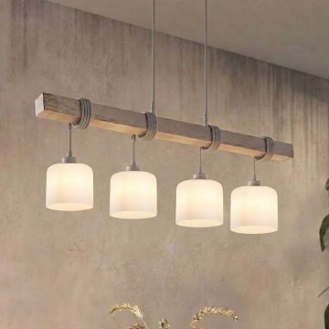 Brilagi - Suspension à câble WOOD GLASS 4xE27/60W/230V pin/gris/blanc
