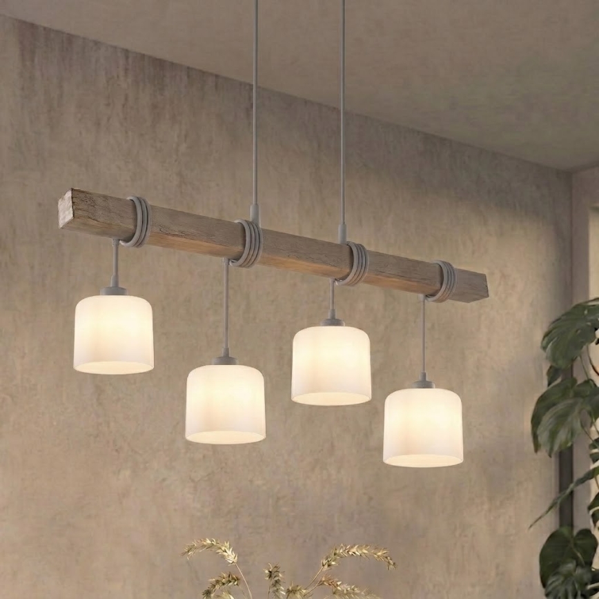 Brilagi - Suspension à câble WOOD GLASS 4xE27/60W/230V pin/gris/blanc