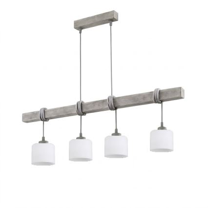 Brilagi - Suspension à câble WOOD GLASS 4xE27/60W/230V pin/gris/blanc
