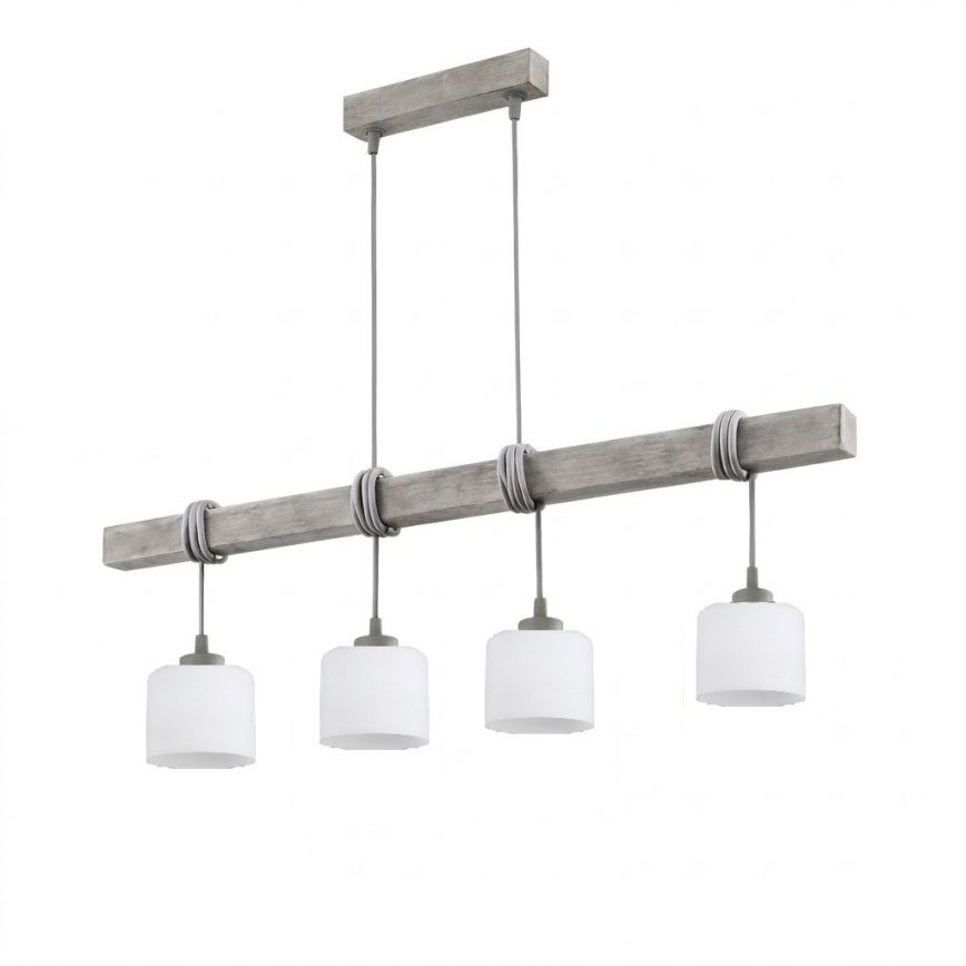 Brilagi - Suspension à câble WOOD GLASS 4xE27/60W/230V pin/gris/blanc