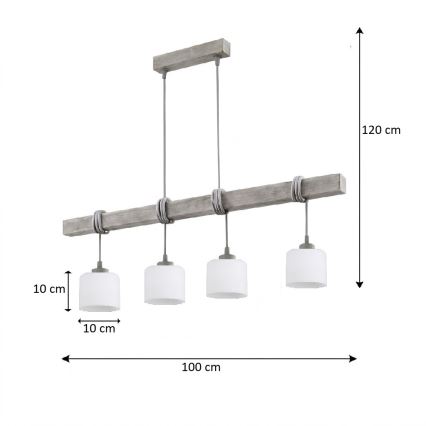 Brilagi - Suspension à câble WOOD GLASS 4xE27/60W/230V pin/gris/blanc