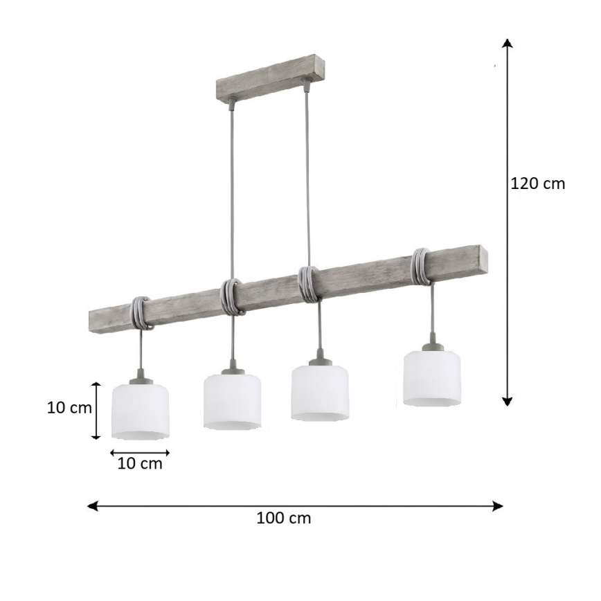 Brilagi - Suspension à câble WOOD GLASS 4xE27/60W/230V pin/gris/blanc