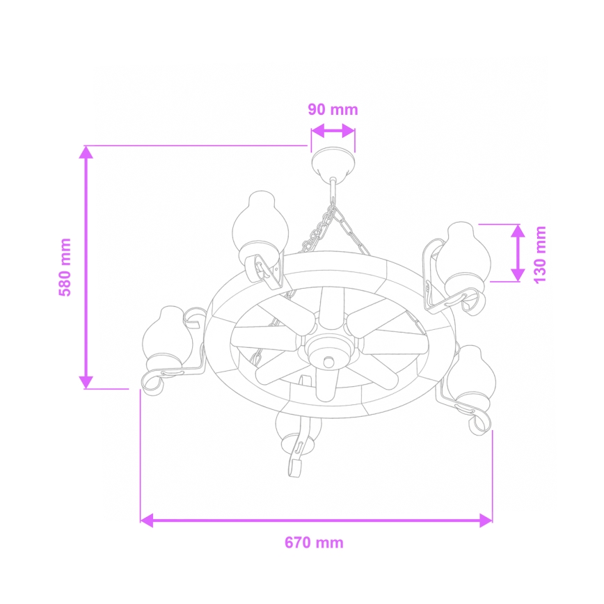 Brilagi - Suspension à chaîne ROATA 5xE14/40W/230V Ø 70 cm hêtre