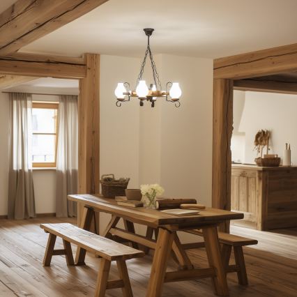 Brilagi - Suspension à chaîne TIMONA 4xE14/40W/230V, Ø 50 cm, hêtre