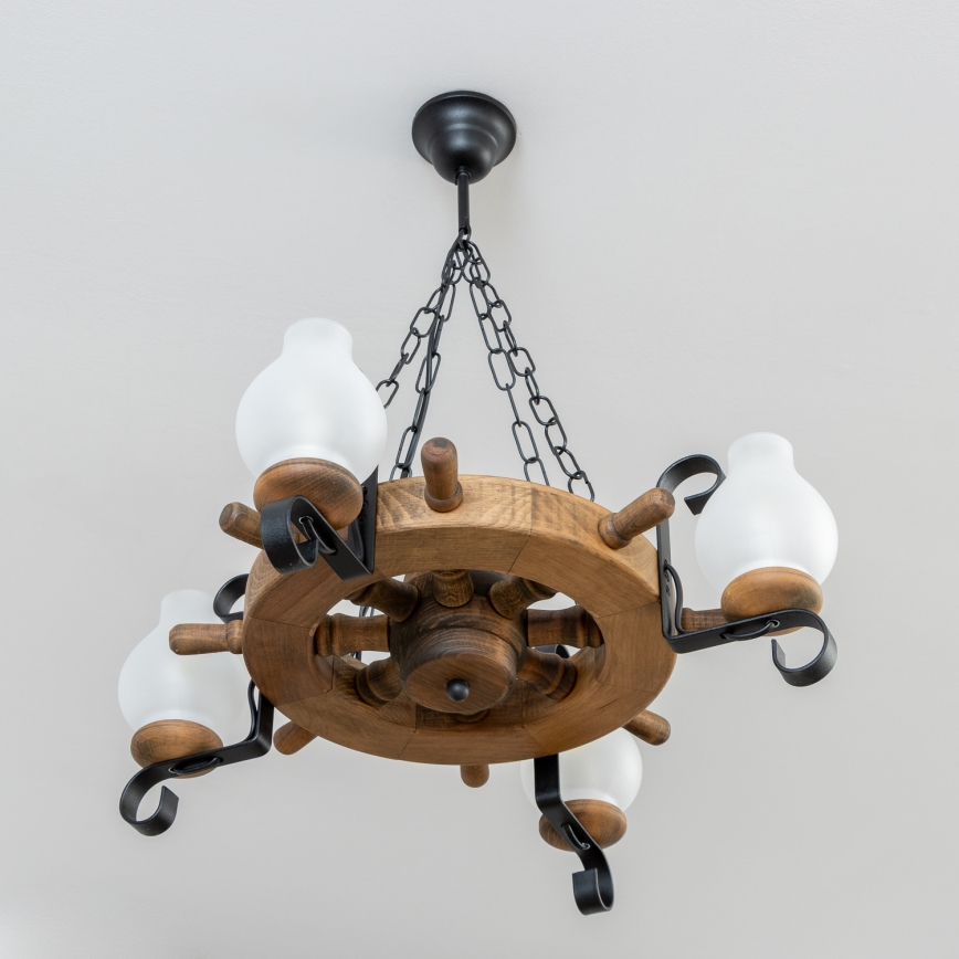 Brilagi - Suspension à chaîne TIMONA 4xE14/40W/230V, Ø 50 cm, hêtre