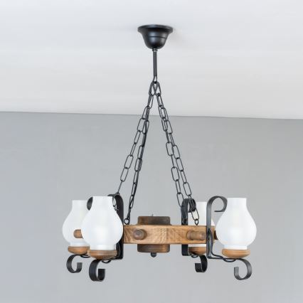 Brilagi - Suspension à chaîne TIMONA 4xE14/40W/230V, Ø 50 cm, hêtre