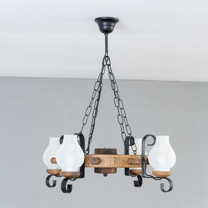 Brilagi - Suspension à chaîne TIMONA 4xE14/40W/230V, Ø 50 cm, hêtre