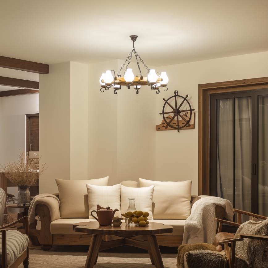 Brilagi - Suspension à chaîne TIMONA 8xE14/40W/230V Ø 70 cm en hêtre